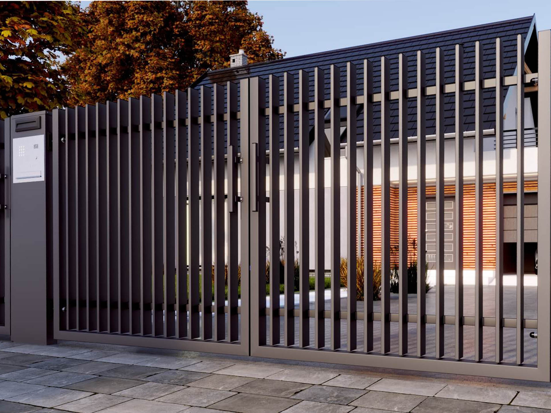 Moderner Metallzaun Referenz MODERNE-BMZ-0079 – klare Zaungestaltung
